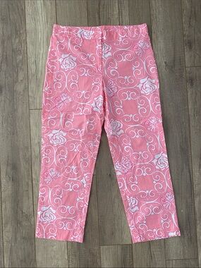 Lilly Pulitzer Pink and White Floral Scroll Ankle Cropped Pants